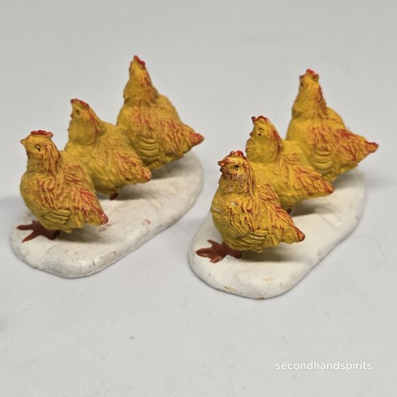Holiday Time Christmas Village Accessory 3 Yellow Chickens LOT OF 2 - Picture 2 of 3